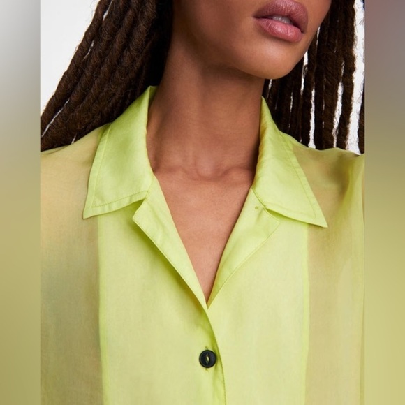 Rag and Bone / NWT  Reed viscose neon green camp oversized shirt large L - Picture 2 of 6